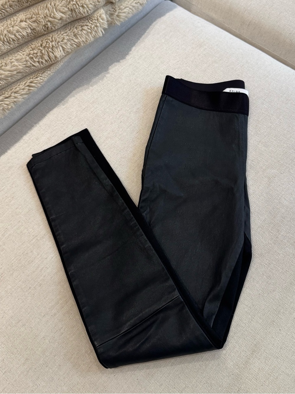 Reiss slim leather pants in black